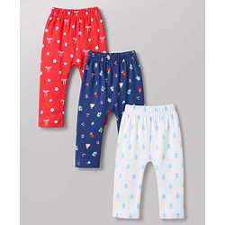 Babyhug Interlock Knit Full Length Printed Diaper Leggings Pack of 3 - Multicolor