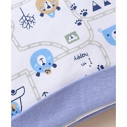 Babyhug 100% Cotton Interlock Knit Cap, Mitten & Booties with Vehicle Bear Map Print White - Diameter 14 cm