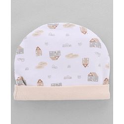 Babyhug 100% Cotton Interlock Knit Cap, Mitten & Booties Set With Rainbow Print White - Diameter 14 cm