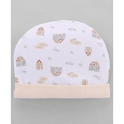 Babyhug 100% Cotton Interlock Knit Cap, Mitten & Booties Set With Rainbow Print White - Diameter 14 cm