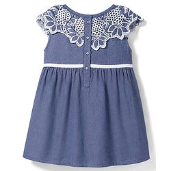 Babyhug Chambray Woven Sleeveless One Piece Frock With Floral Lace Detailing - Blue