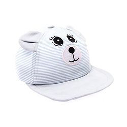 Babyhug 100% Cotton Woven Striped Baseball Cap With Bear Embroidery & Ear Applique Light Blue - Diameter 14.5 cm