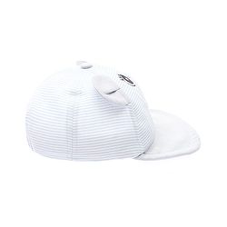 Babyhug 100% Cotton Woven Striped Baseball Cap With Bear Embroidery & Ear Applique Light Blue - Diameter 14.5 cm
