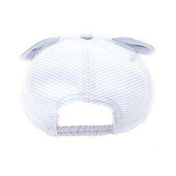 Babyhug 100% Cotton Woven Striped Baseball Cap With Bear Embroidery & Ear Applique Light Blue - Diameter 14.5 cm
