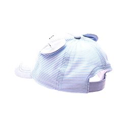Babyhug 100% Cotton Woven Striped Baseball Cap With Bear Embroidery & Ear Applique Light Blue - Diameter 14.5 cm