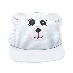 Babyhug 100% Cotton Woven Striped Baseball Cap With Bear Embroidery & Ear Applique Light Blue - Diameter 14.5 cm