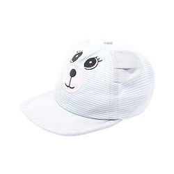 Babyhug 100% Cotton Woven Striped Baseball Cap With Bear Embroidery & Ear Applique Light Blue - Diameter 14.5 cm