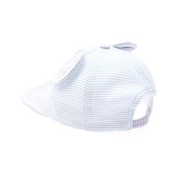 Babyhug 100% Cotton Woven Striped Baseball Cap With Bear Embroidery & Ear Applique Light Blue - Diameter 14.5 cm