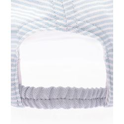 Babyhug 100% Cotton Woven Striped Baseball Cap With Bear Embroidery & Ear Applique Light Blue - Diameter 14.5 cm