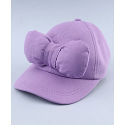 Babyhug 100% Cotton Woven Solid Colour Baseball Cap With Bow Applique - Lilac