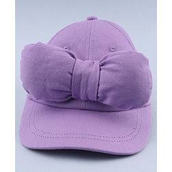 Babyhug 100% Cotton Woven Solid Colour Baseball Cap With Bow Applique - Lilac