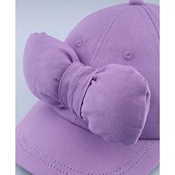 Babyhug 100% Cotton Woven Solid Colour Baseball Cap With Bow Applique - Lilac