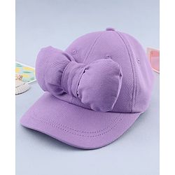 Babyhug 100% Cotton Woven Solid Colour Baseball Cap With Bow Applique - Lilac