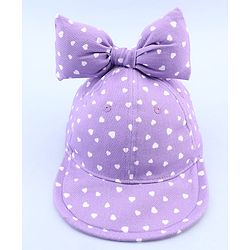 Babyhug 100% Cotton Woven Summer Cap With Bow Applique & Heart Print Lilac - Diameter 21.5 cm
