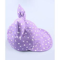 Babyhug 100% Cotton Woven Summer Cap With Bow Applique & Heart Print Lilac - Diameter 21.5 cm