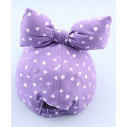 Babyhug 100% Cotton Woven Summer Cap With Bow Applique & Heart Print Lilac - Diameter 21.5 cm