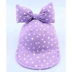 Babyhug 100% Cotton Woven Summer Cap With Bow Applique & Heart Print Lilac - Diameter 21.5 cm