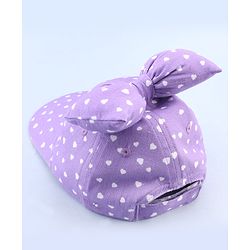 Babyhug 100% Cotton Woven Summer Cap With Bow Applique & Heart Print Lilac - Diameter 21.5 cm