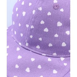 Babyhug 100% Cotton Woven Summer Cap With Bow Applique & Heart Print Lilac - Diameter 21.5 cm