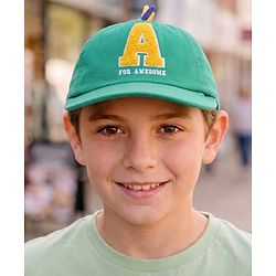 Babyhug 100% Cotton Woven Baseball Cap With Text Embroidery Green - Diameter 14.5 cm