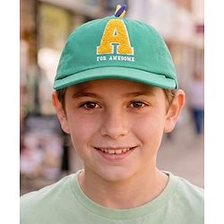Babyhug 100% Cotton Woven Baseball Cap With Text Embroidery Green - Diameter 14.5 cm