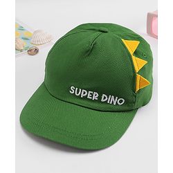 Babyhug 100% Cotton Woven Summer Cap With Text Emroidery & Dino Applique Olive Green - Diameter 20.5 cm