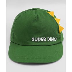 Babyhug 100% Cotton Woven Summer Cap With Text Emroidery & Dino Applique Olive Green - Diameter 20.5 cm