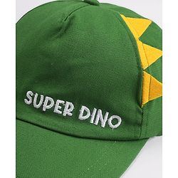 Babyhug 100% Cotton Woven Summer Cap With Text Emroidery & Dino Applique Olive Green - Diameter 20.5 cm