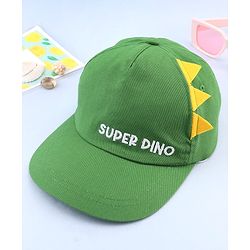 Babyhug 100% Cotton Woven Summer Cap With Text Emroidery & Dino Applique Olive Green - Diameter 20.5 cm