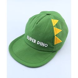 Babyhug 100% Cotton Woven Summer Cap With Text Emroidery & Dino Applique Olive Green - Diameter 20.5 cm