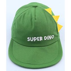 Babyhug 100% Cotton Woven Summer Cap With Text Emroidery & Dino Applique Olive Green - Diameter 20.5 cm