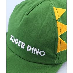 Babyhug 100% Cotton Woven Summer Cap With Text Emroidery & Dino Applique Olive Green - Diameter 20.5 cm