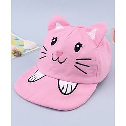 Babyhug 100% Cotton Woven Baseball Cap With Kitty Face Face Embroidery - Pink
