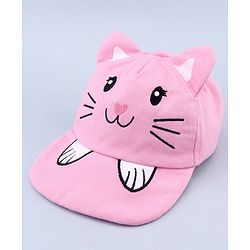 Babyhug 100% Cotton Woven Baseball Cap With Kitty Face Face Embroidery - Pink