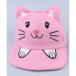 Babyhug 100% Cotton Woven Baseball Cap With Kitty Face Face Embroidery - Pink