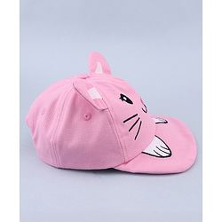 Babyhug 100% Cotton Woven Baseball Cap With Kitty Face Face Embroidery - Pink