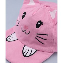 Babyhug 100% Cotton Woven Baseball Cap With Kitty Face Face Embroidery - Pink