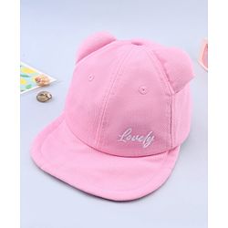 Babyhug Cotton Woven Baseball Cap With Text Embroidery Pink - Diameter 17 cm