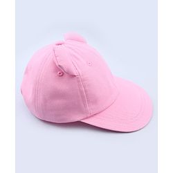 Babyhug Cotton Woven Baseball Cap With Text Embroidery Pink - Diameter 17 cm