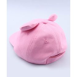 Babyhug Cotton Woven Baseball Cap With Text Embroidery Pink - Diameter 17 cm