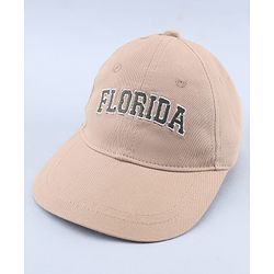 Babyhug 100% Cotton Woven Text Embroidered Baseball Cap Light Brown - Diameter 19 cm