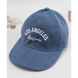 Babyhug Denim Woven Summer Cap With Text Embroidery Blue - Diameter 19 cm