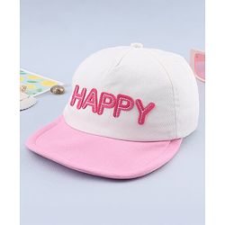 Babyhug 100% Cotton Woven Baseball Cap With Text Embroidery - White