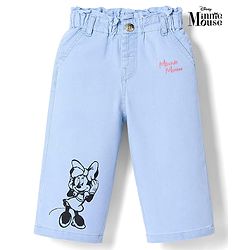 Babyhug Disney Denim Woven Full Length Jeans With Minnie Mouse Graphic - Blue