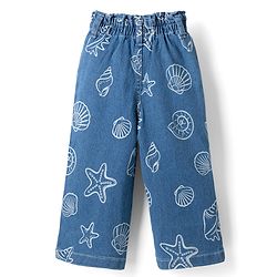 Babyhug Disney Denim Woven Full Length Jeans With Disney Princess Graphics - Blue