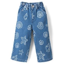 Babyhug Disney Denim Woven Full Length Jeans With Disney Princess Graphics - Blue