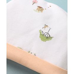 Babyhug 100% Cotton Interlock Knit Cap Mittens & Booties With Tree Home Print White - Diameter 14 cm