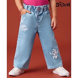 Babyhug Disney Denim Woven Full Length Jeans With Stitch Graphics - Blue