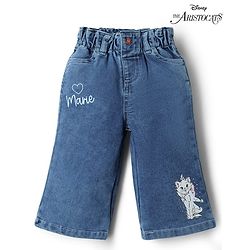 Babyhug Disney Denim Woven Full Length Jeans with Marie Graphics - Blue