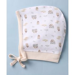 Babyhug 100% Cotton Interlock Knit Printed Cap Pack of 2 White - Diameter 19 cm